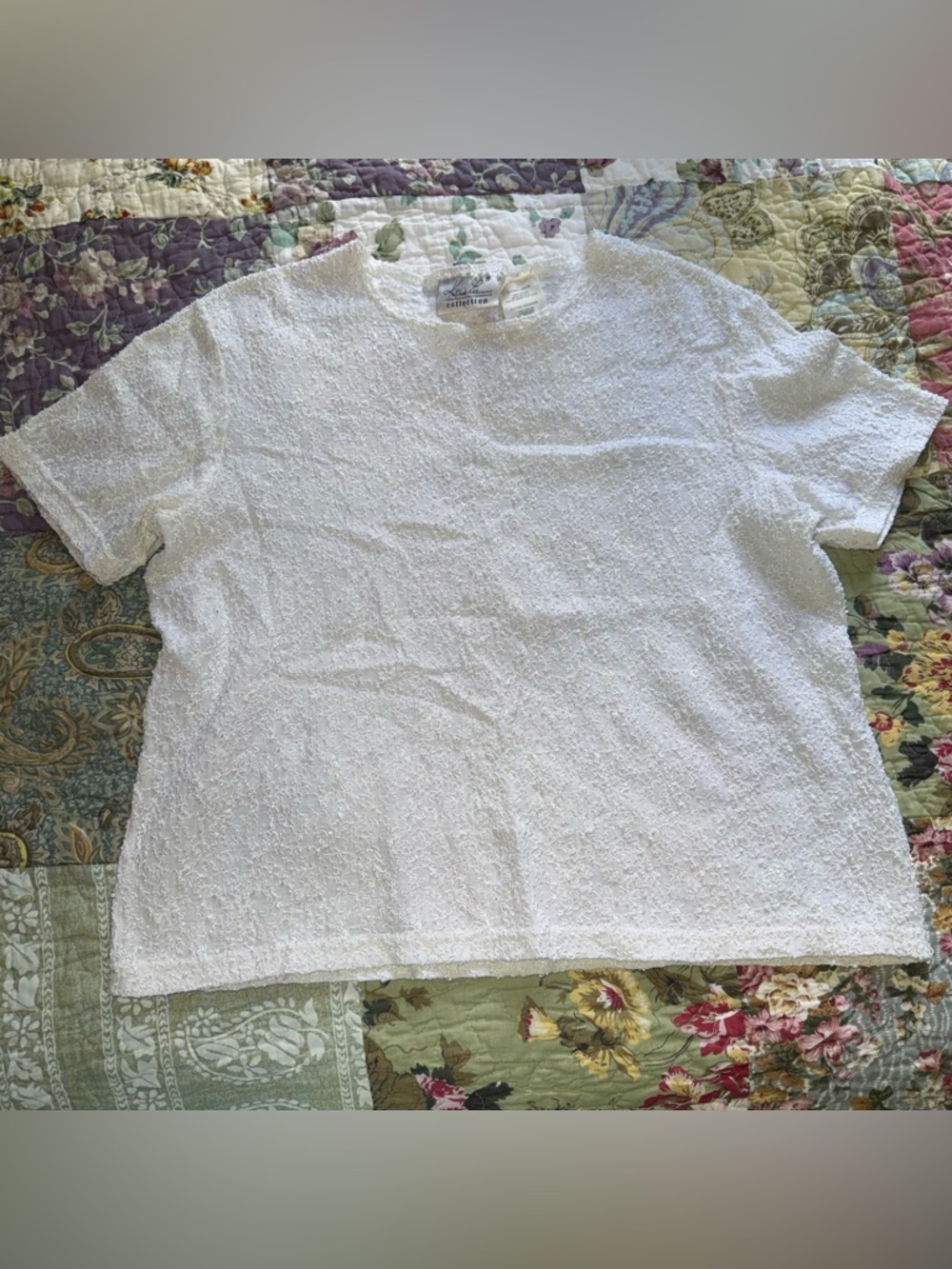 Kathie Lee Collection White Textured Scoop Neck Sweater